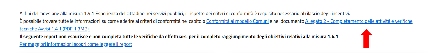La sezione del report con la documentazione di riferimento.