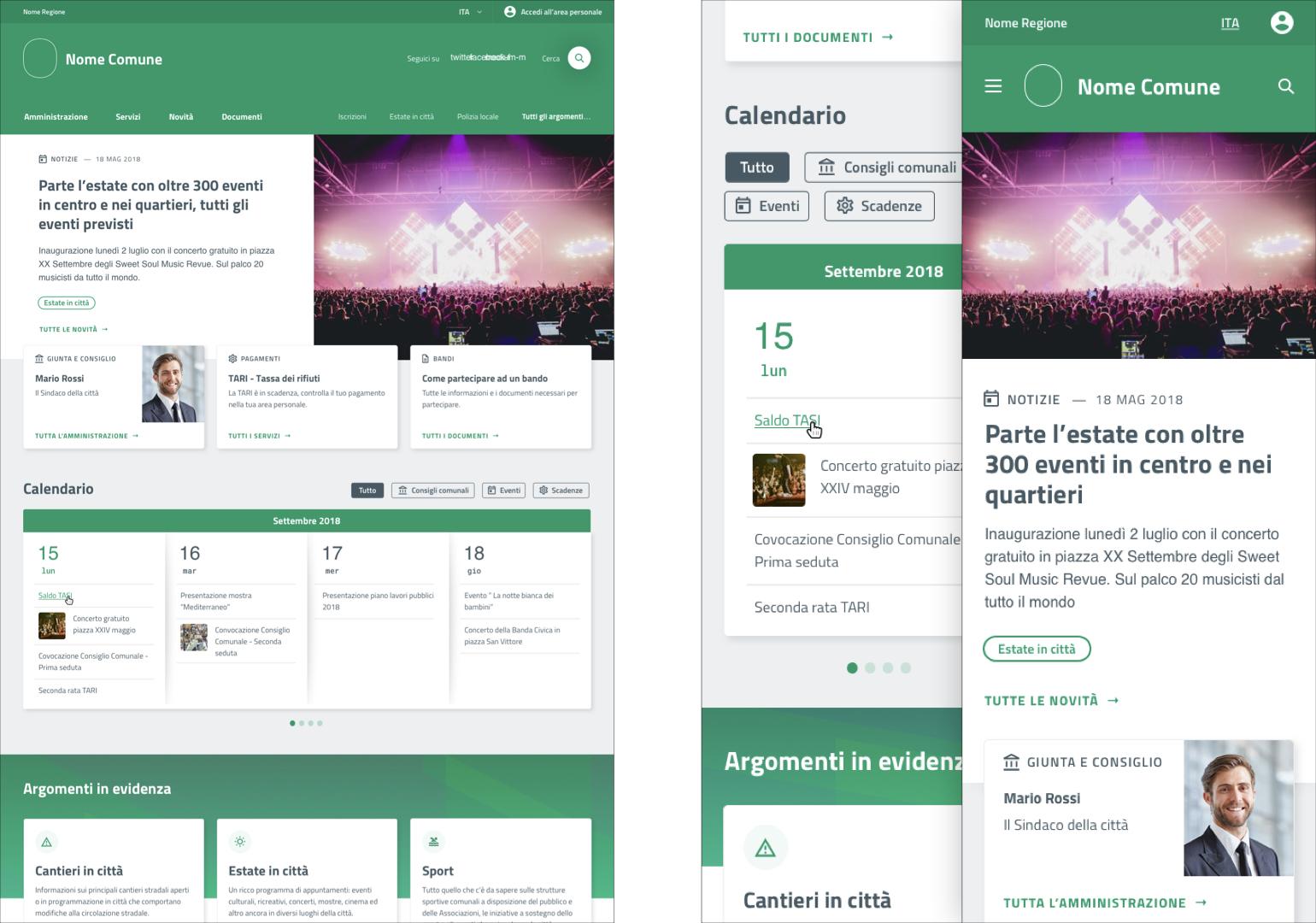 Esempio di home page del sito di un comune