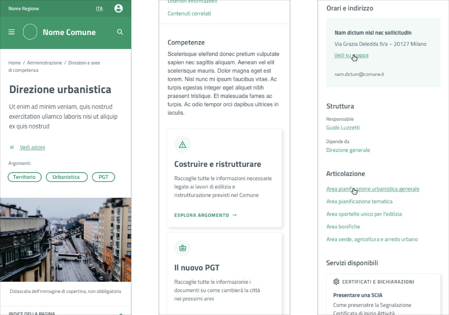 Pagina dedicata a un ufficio, con contatti e competenze generali