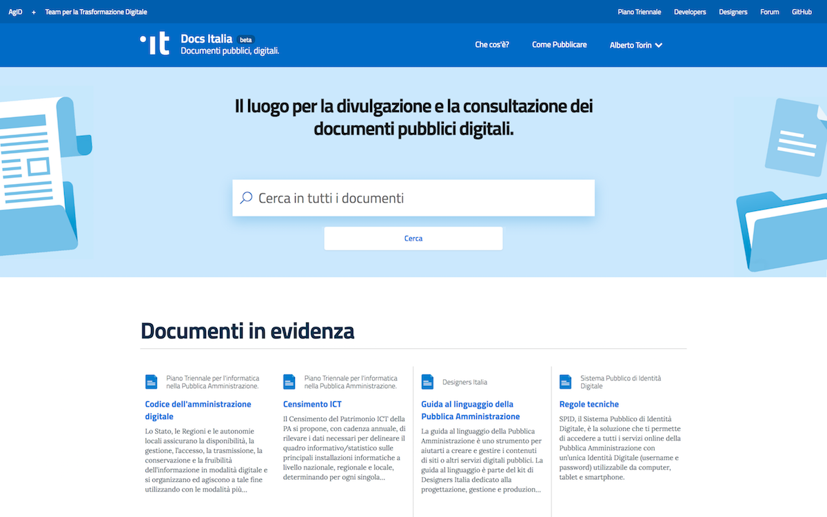Home page di Docs Italia